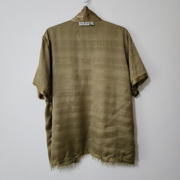 Erica Brooke Collection Womens Evening Button-Down Top Olive Green Fuzzy Size 20 - Picture 4 of 7